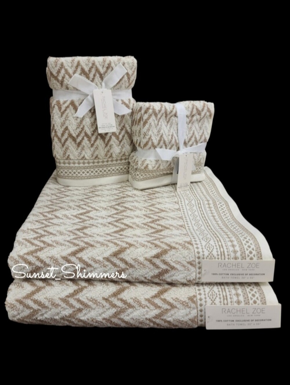 8pc Rachel Zoe Fall Cream & Beige Bath Hand Washcloth Towel Set 100% Cotton NEW